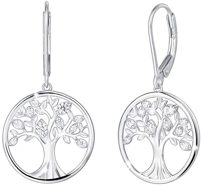 Agvana Sterling Silver Tree of Life Earrings for Women Cubic Zirconia CZ Family Tree Leverback Dangle Drop Earrings Anniversary Birthday Gifts for Women Women Grandma Wife Her - Image 1